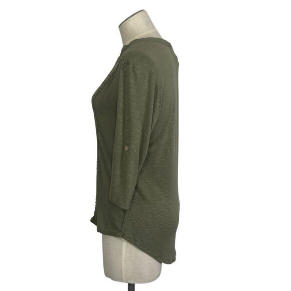 Democracy XS Sage Green Top Festival Boho Cottagecore 3/4 Sleeves Embroidered - Picture 3 of 7